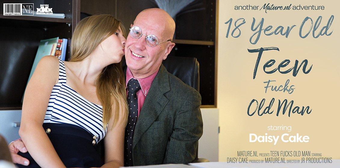 18 year old girl Daisy Cake fucks an old man in his office