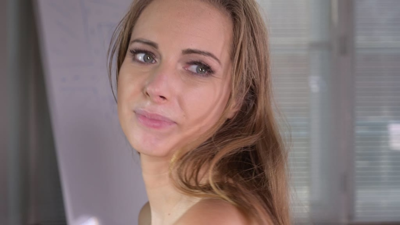 Sexy Officer Kinuski masturbates her sweet shaved pussy and gets fucked GP1250