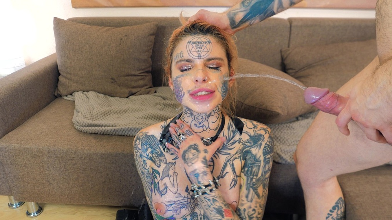 Russian Tattooed Whore Goes Wet, Polina Ice , 2on1, ATM, Balls Deep Anal, DP, Rough Sex, Pee Drink