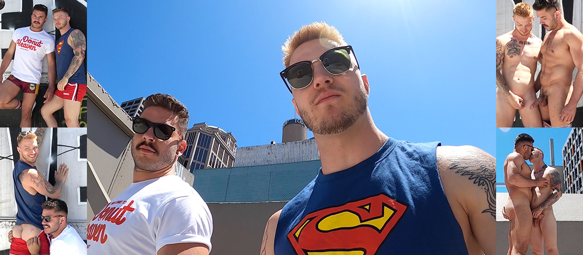 Mates Zak and Sarpa naked on the rooftop