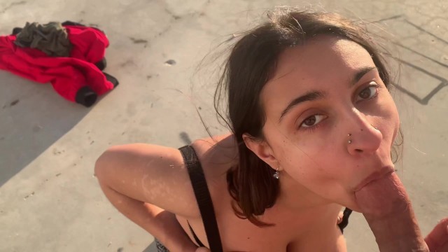 Public Face Fucking Busty Indian in Malibu and Swallows Cum