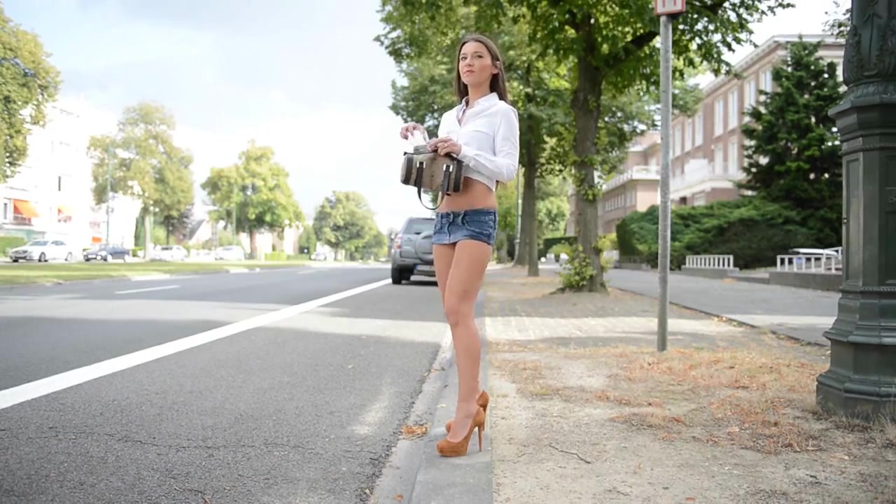 Hooker Jeans Micro Skirt And 14cm High  Heels