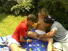 Hot threesome in a garden
