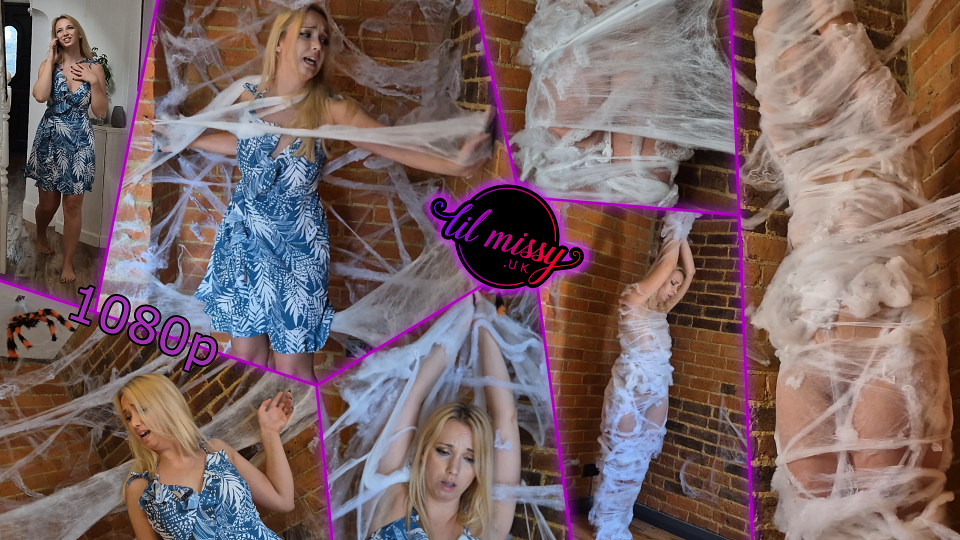 Untidy housewife webbed, bitten and cocooned by huge spider