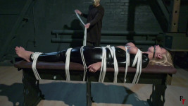 Darina in catsuit - Long topless bondage and tight breast ropes