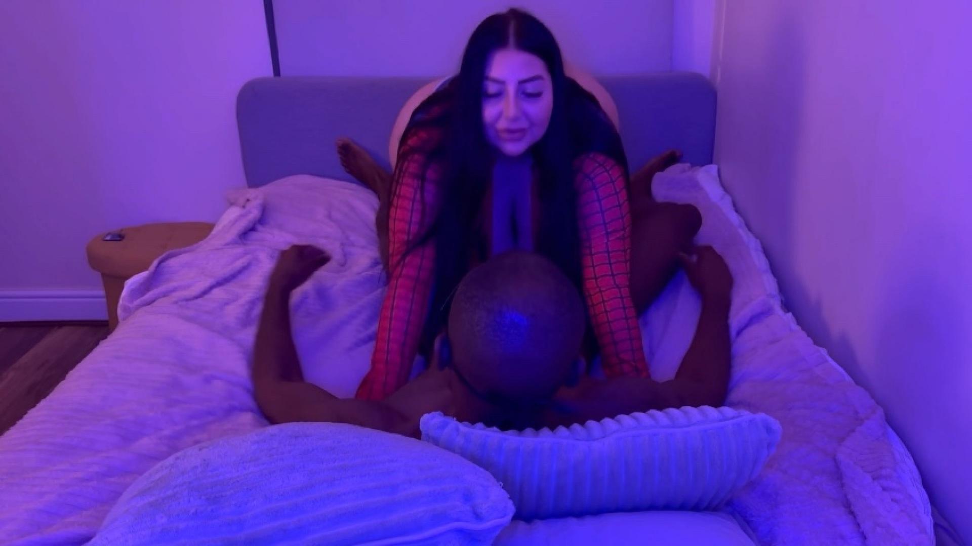 Spider woman gets web on her face