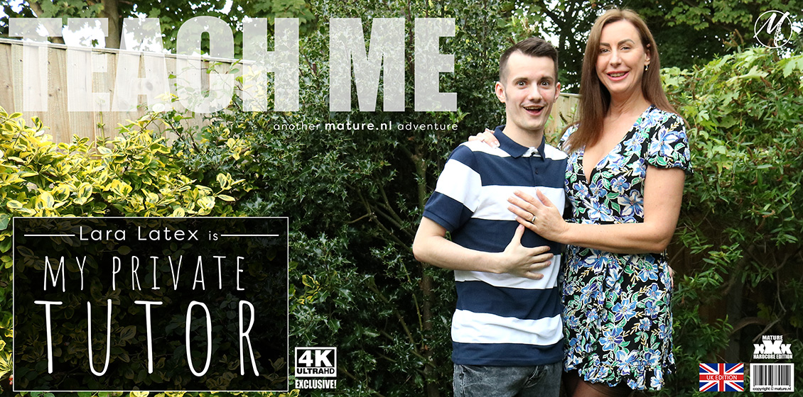 Naughty mature Lara Latex is tutoring her toyboy in sex lessons