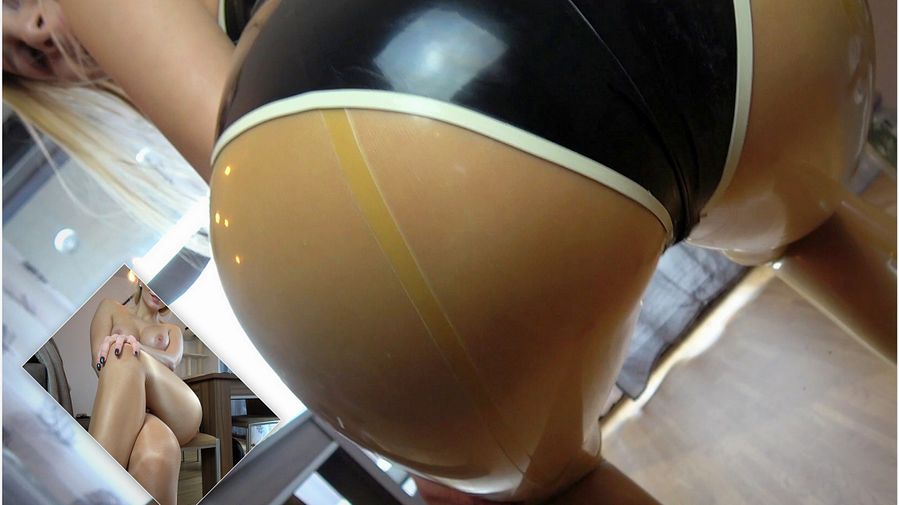 Horny latex doll has stuffed both holes!