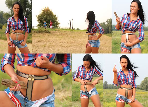 Tight chastity belt outdoors