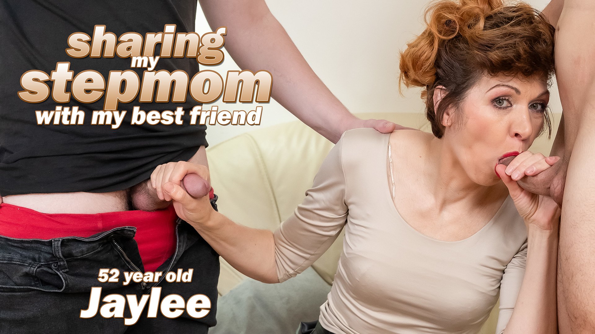 52 year old stepmom Jaylee caught her stepson and his best friend measuring cocks and wants both