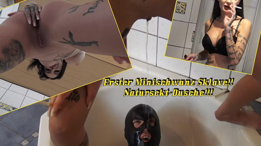 First mini cock slave !! Pee shower !!