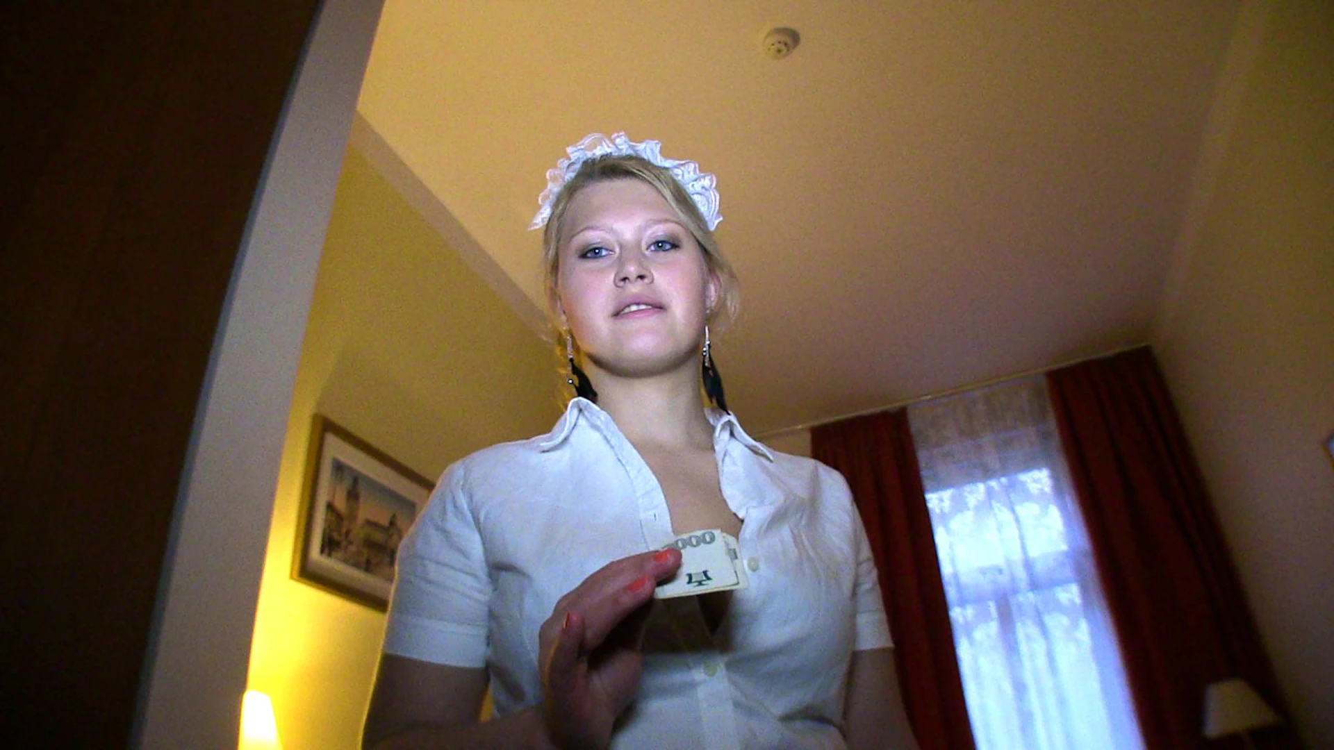 Hotel Maid Gets The Tip Of Stranger's Cock In Her Pussy