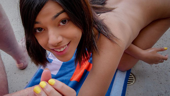 Petite Teen Harmony Wonder Facialized by the Pool