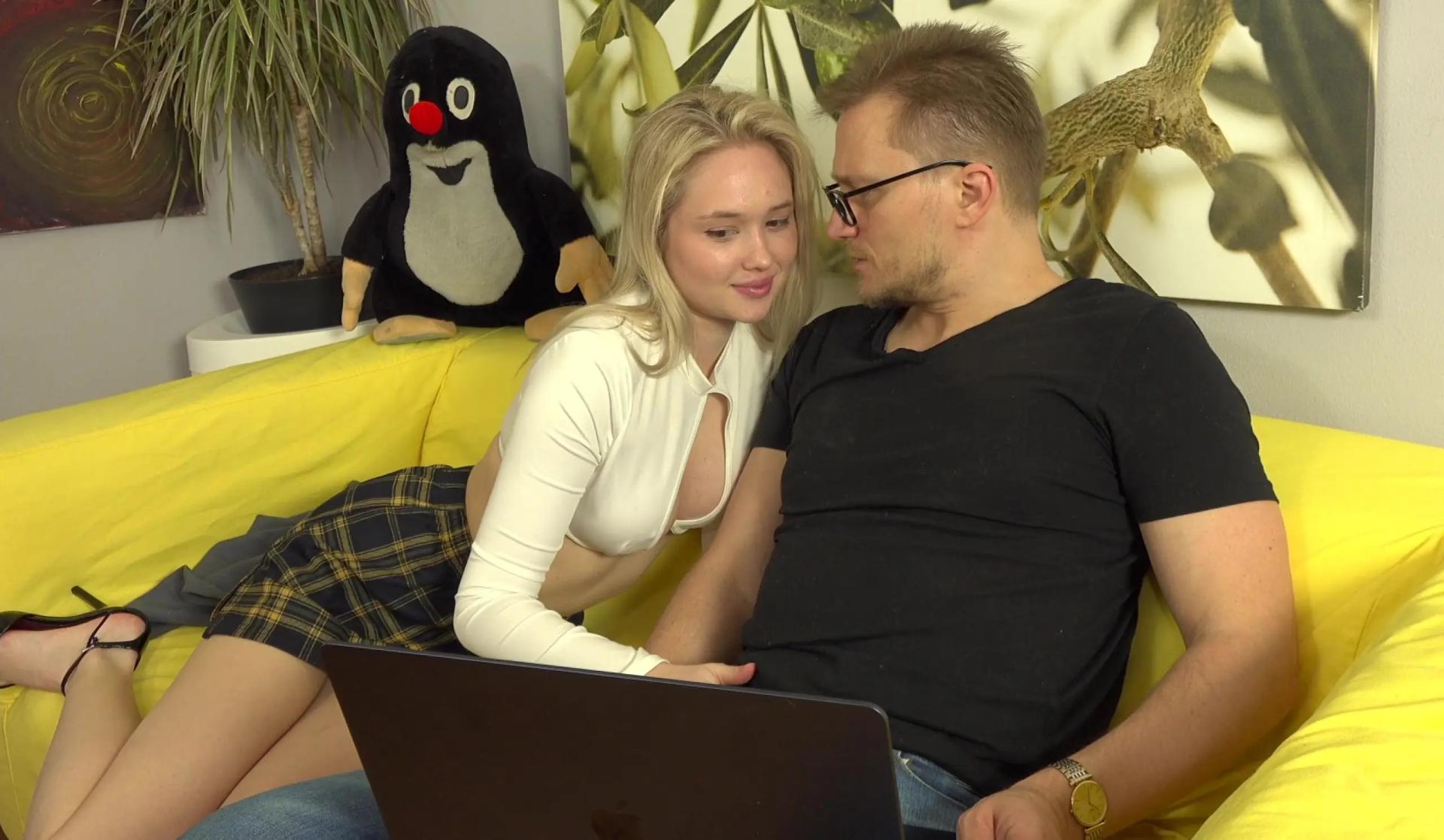 Sexy blonde can't wait for his hard cock