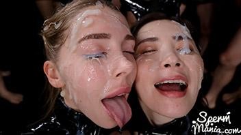Haruka Suzuno & Mary Popiense's Sticky Bukkake Facial