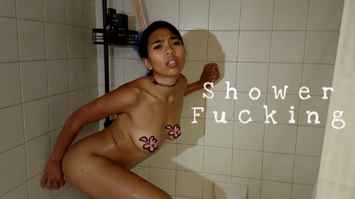 Little Asian Fucks Dildo in Shower