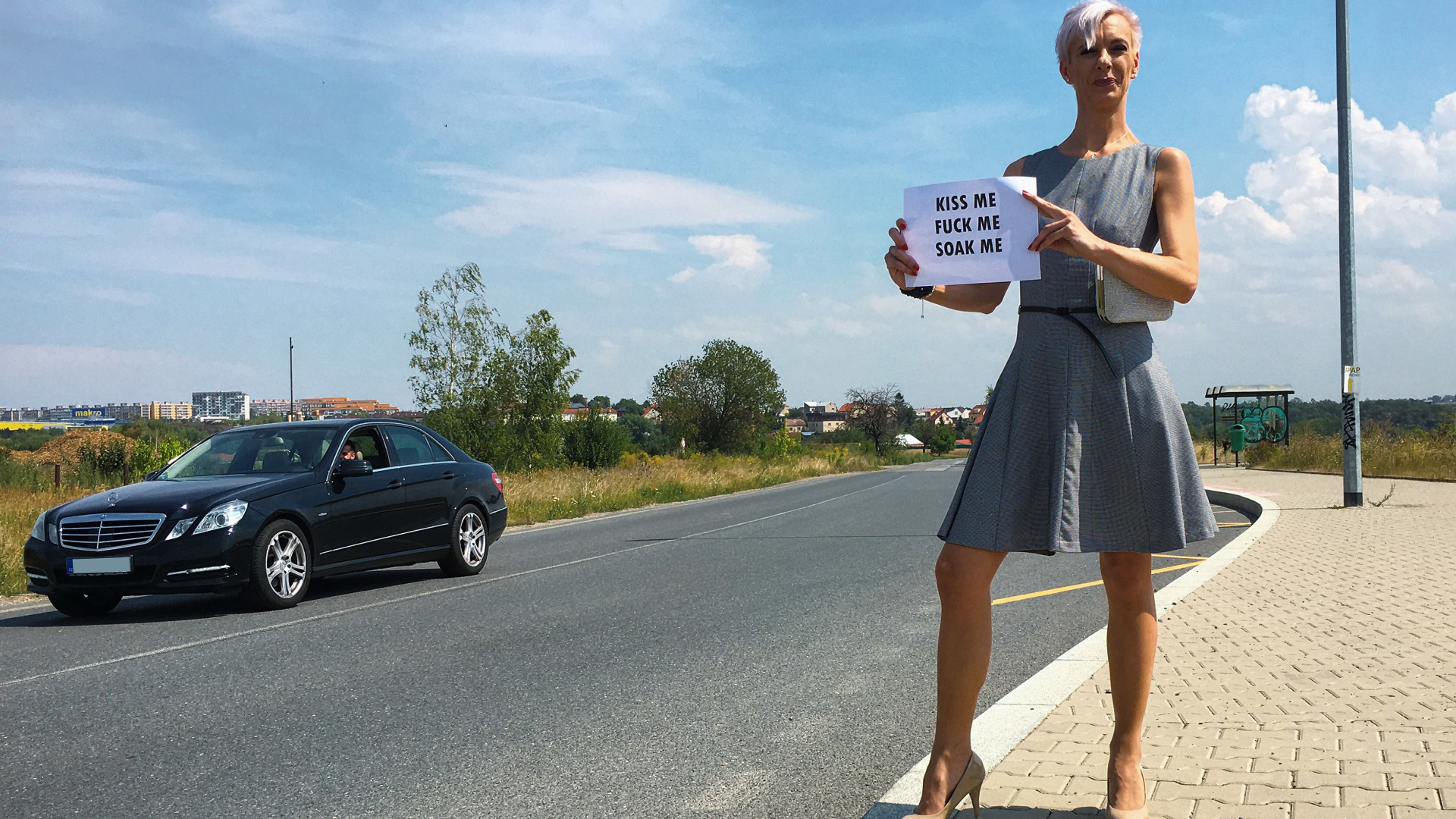 Blonde Bimbo Hitch Hiker Loves His Piss