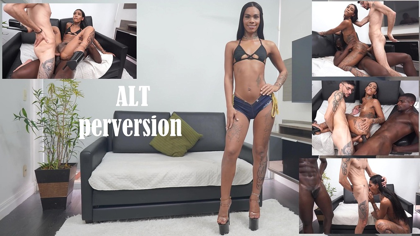 Kauany Batista , beautiful Brazilian exotic trans woman, takes two cocks in her tight ass (DAP, Anal, Black Cock, breast Milking trans, ATM) ALT044