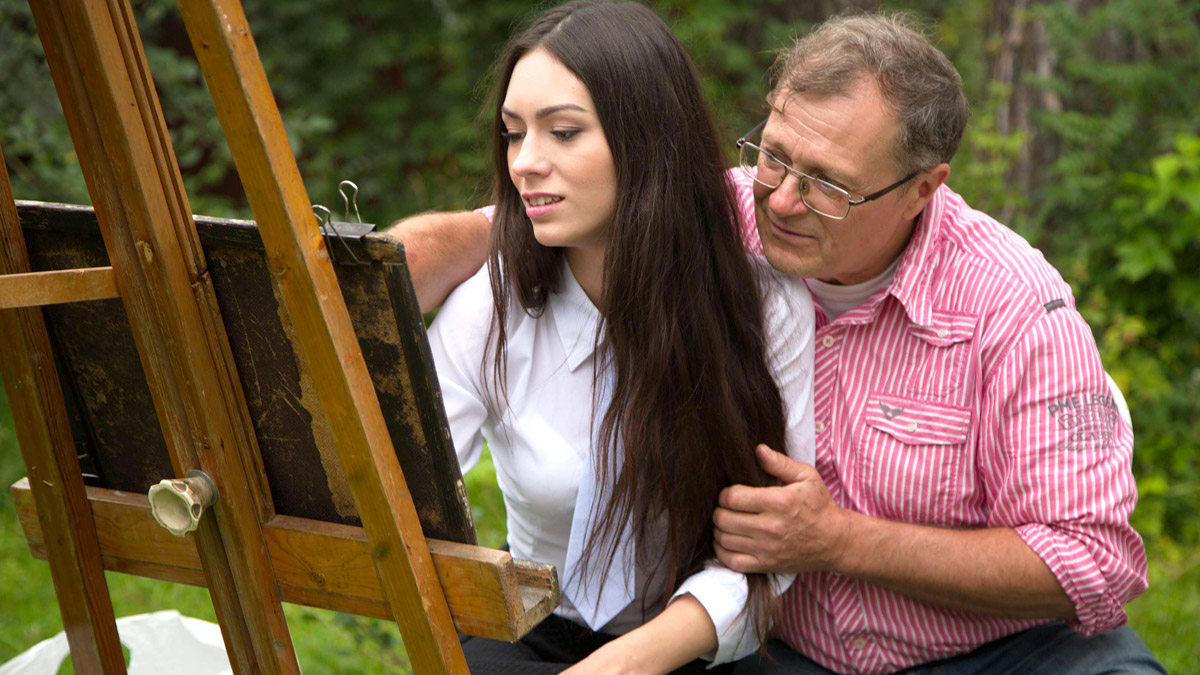 Arwen Gold gets fucked in public by her tricky old teacher