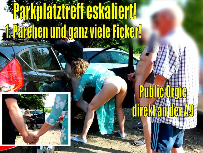 Public orgy | My first couple and a lot of fuckers! Parking place gangbang!