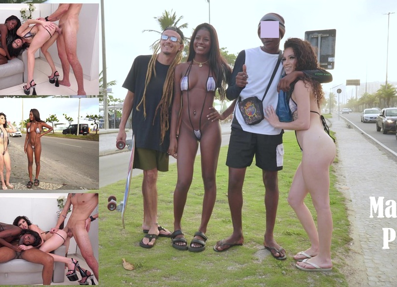 2 very sexy Brazilian beauties walk almost naked on the street, then get fucked by 3 huge cocks (DAP, Public nudity, Dirty version, 3on2, Anal only, ATOGM, monster cock)