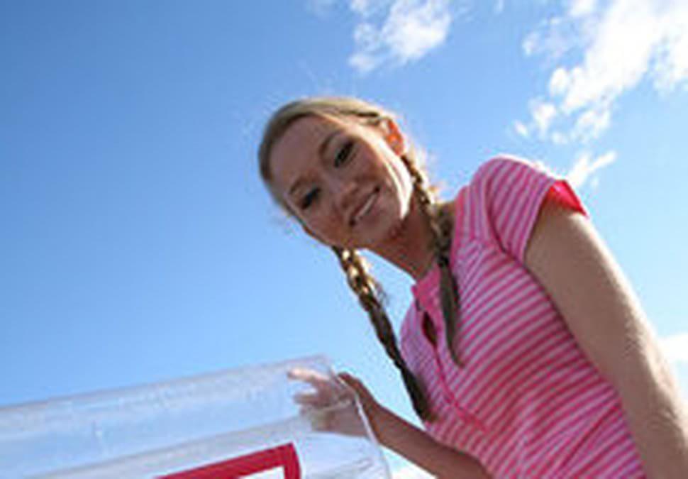 Busty Blonde Teen Sucking Cock