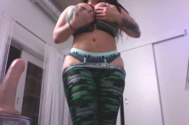 Gym clothes strip and dildo ride