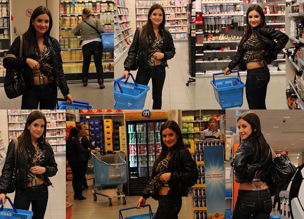 Bella in a crowded supermarket