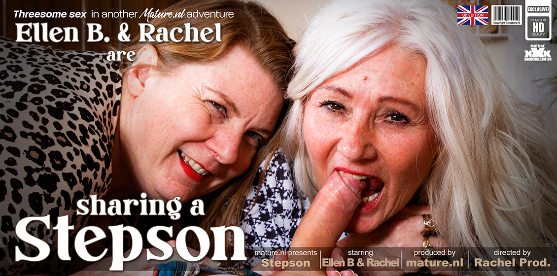 An old and young threesome between cougar Ellen B, curvy mature Rachel and her stepson