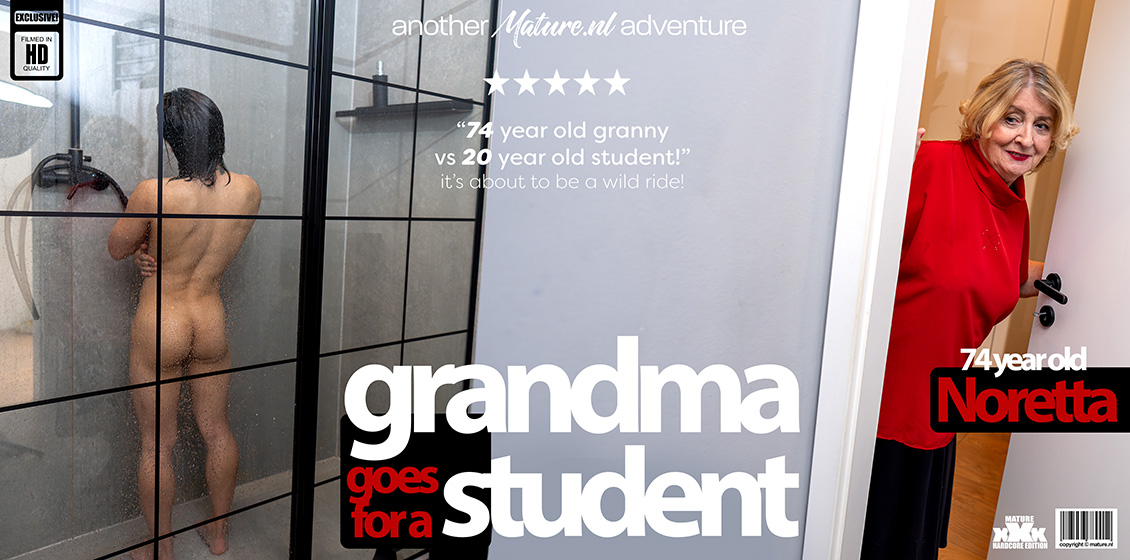 25 year old Exchange student gets to fuck the very horny and curvy 74 year old grandma Noretta