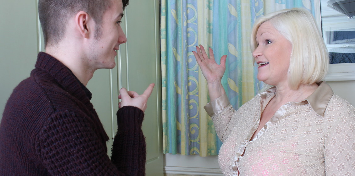 Mature woman gives toyboy a blowjob and fucks him