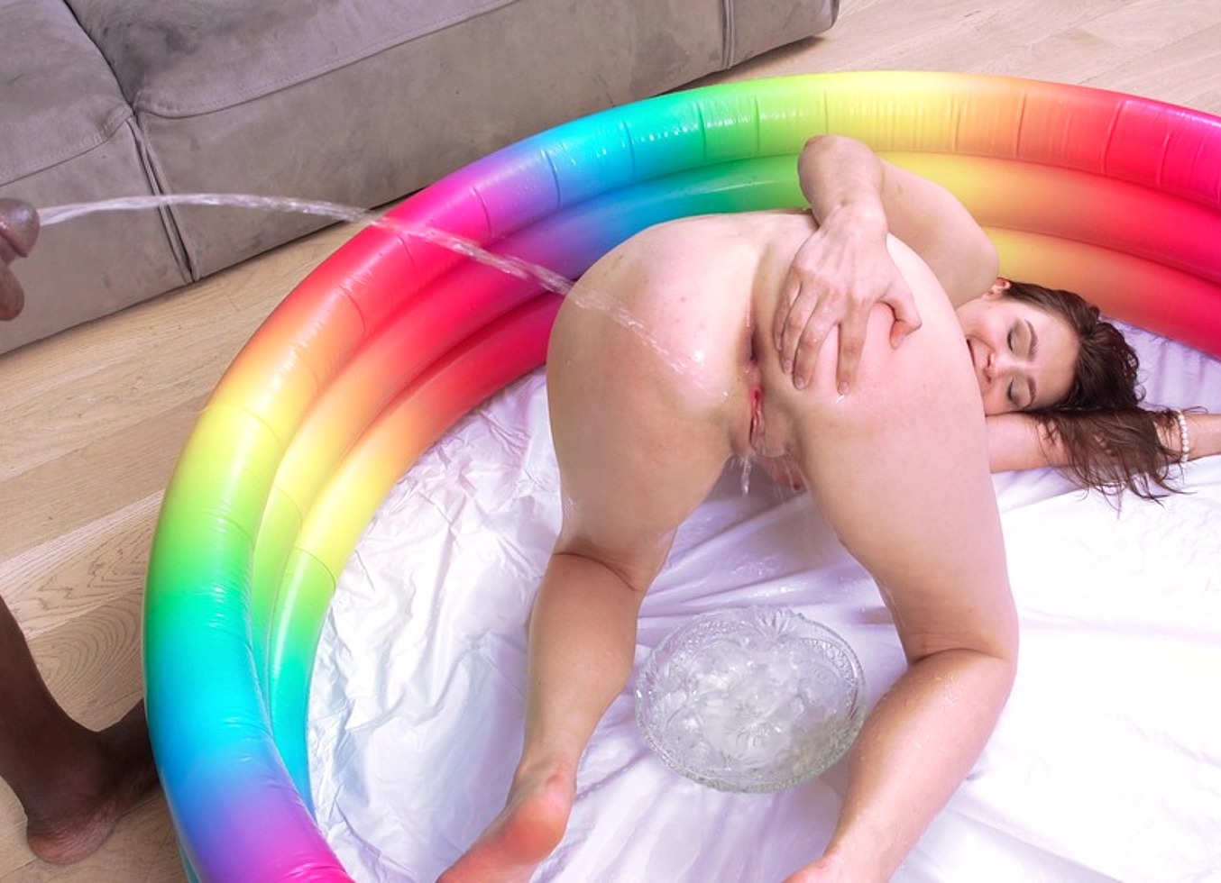 5on1 FIRST INTERRACIAL DPP & PISS! Juicy slut Princess Lili gets lots of piss and first double pussy from black cocks EKS282