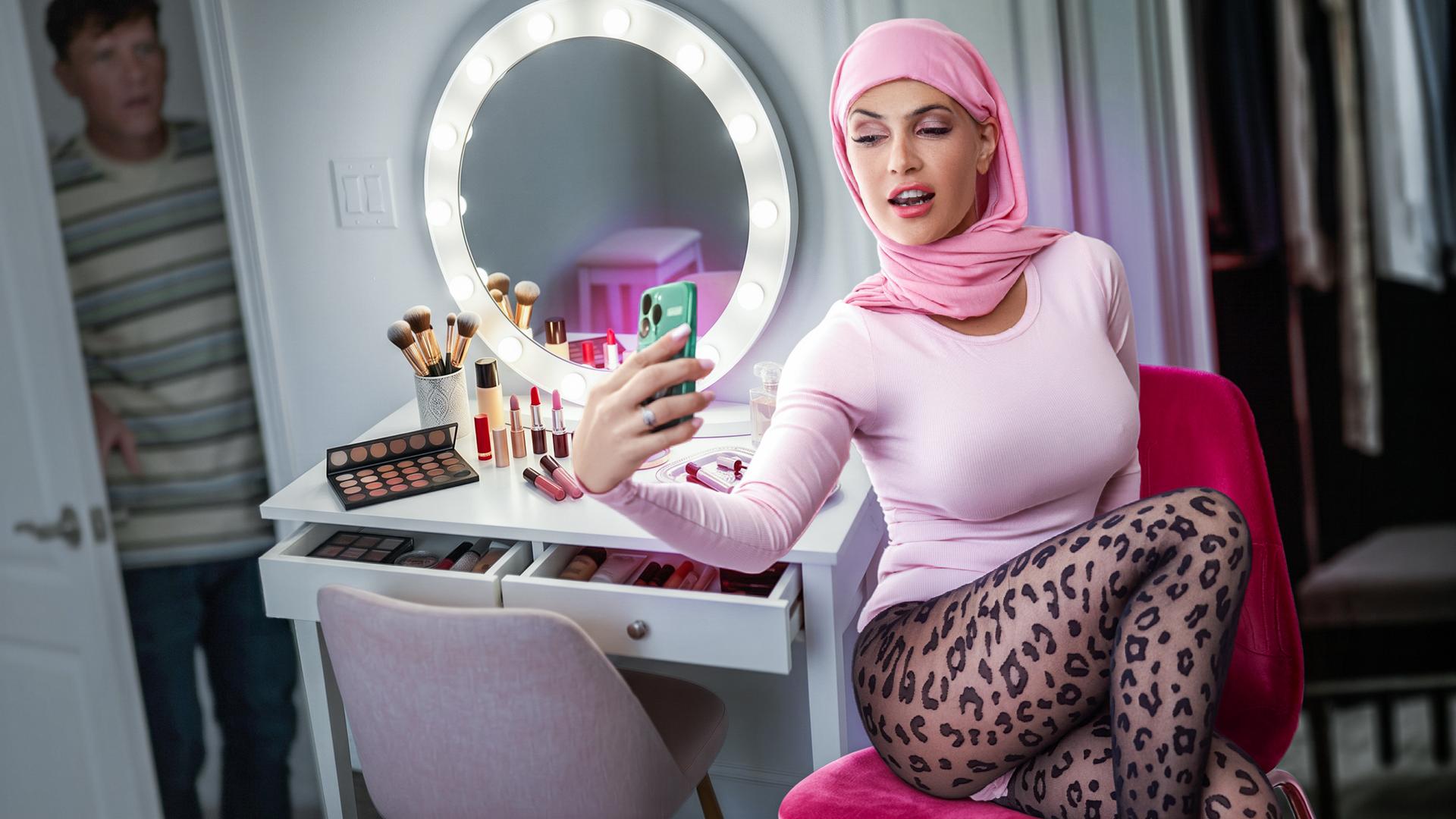 Anniversary Surprise: Not-So-Shy Hijab Wife Spitroasted!