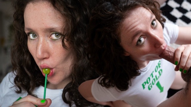 Irish chick celebrates St.Patrick day with a pot of cum