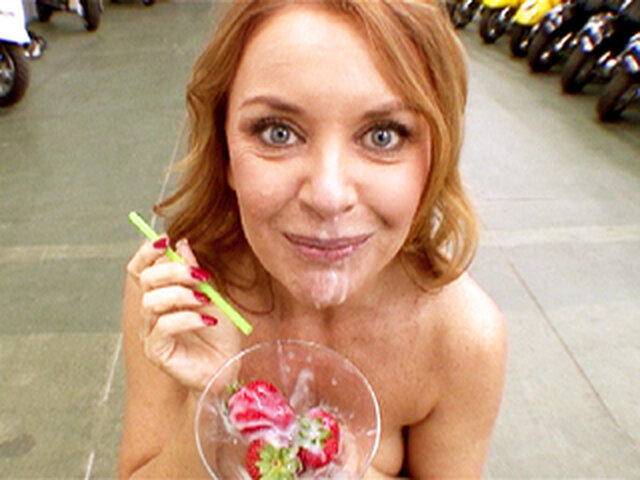 Janet Mason Uses A Straw To Gobble Down Hot Loads Of Cum!