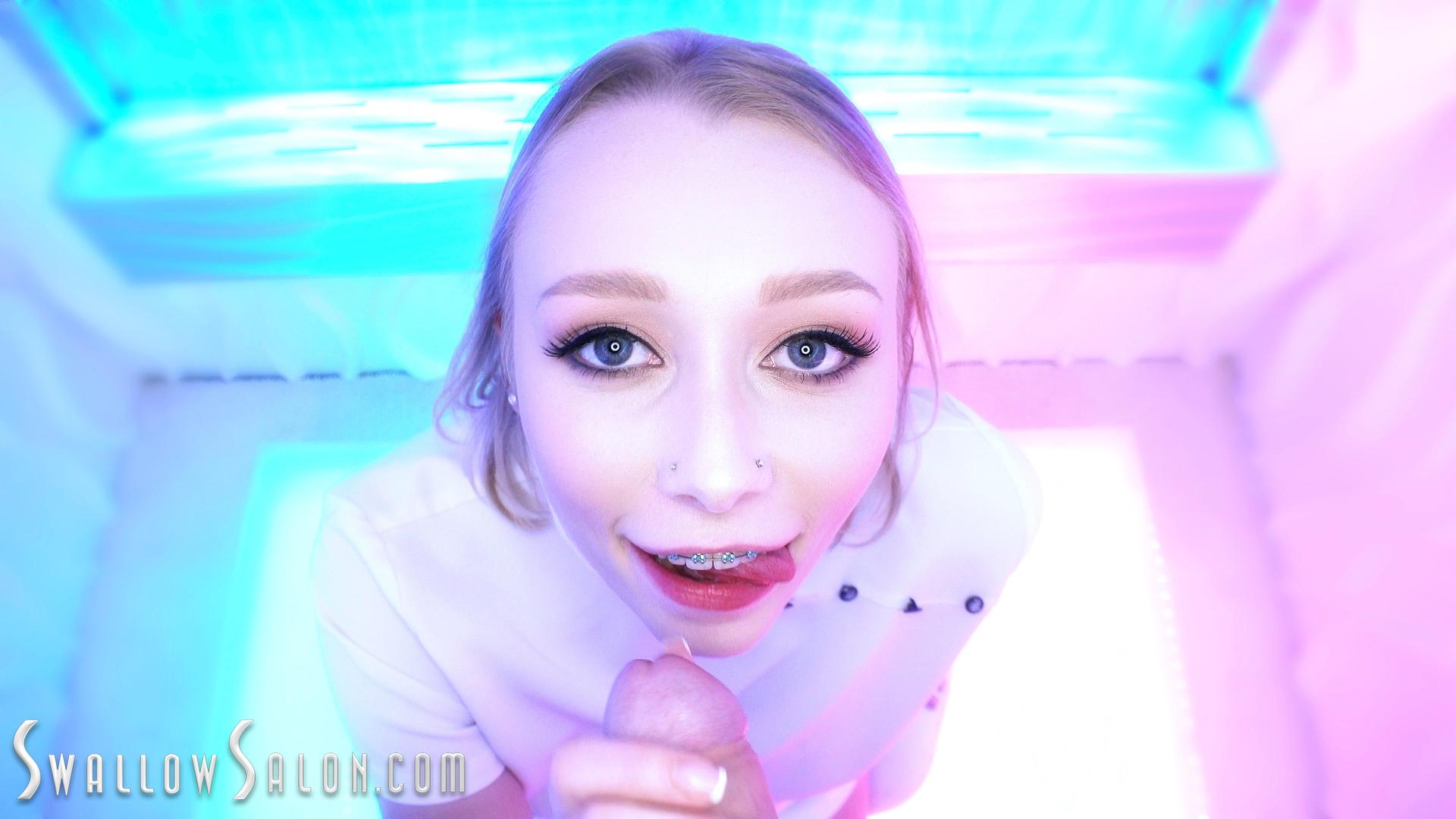 Swallow Salon Welcomes Athena May to Give a Blowjob and Swallow Cum