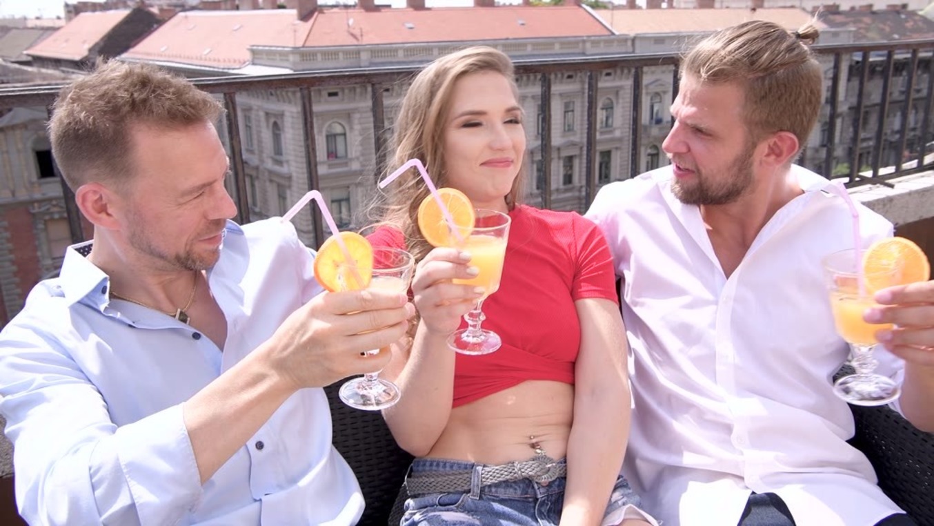 Dirty double penetration threesome with Nicole Pearl ends in messy facial GP1291