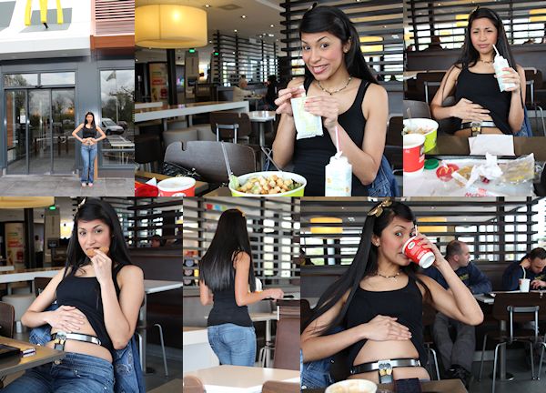 Ruth belted in public - fast food