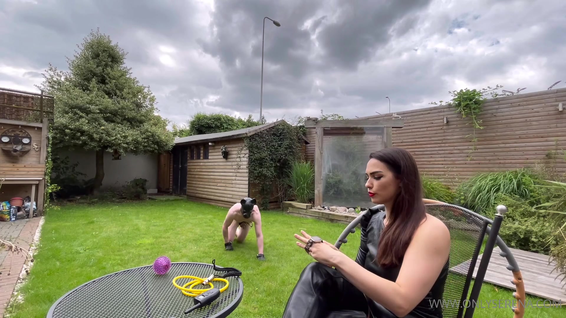 Puppy training in the garden