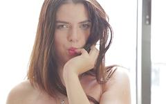 Brunette 19-year-old with big boobs sheila in sizzling solo masturbation