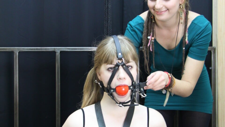 Dolly strapped to the sybian