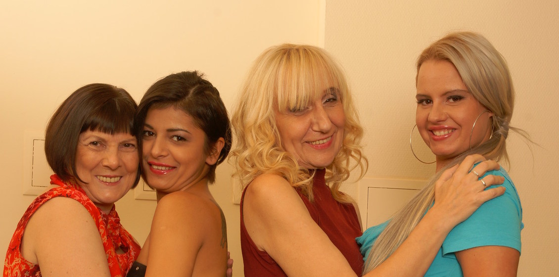 4 horny old and young lesbians playing with eachother