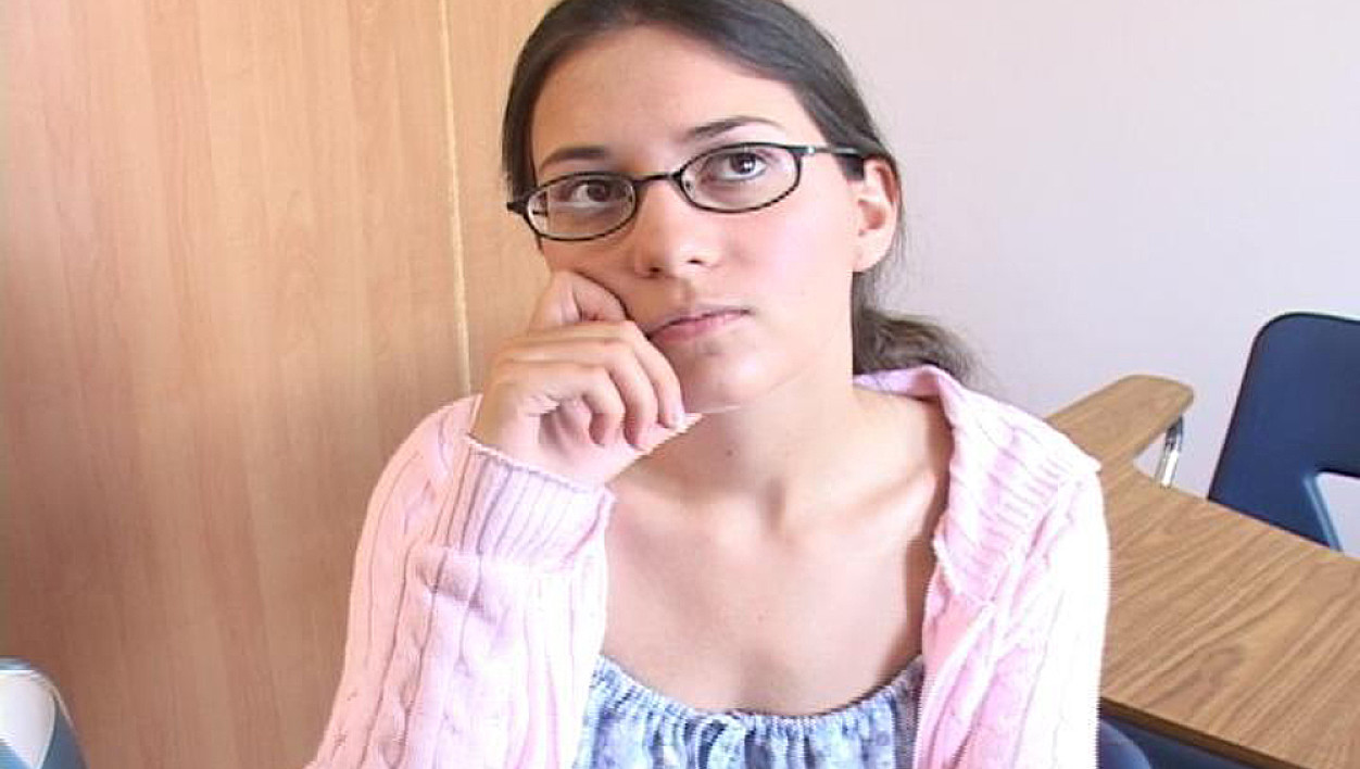 Student Larisa fucking in the classroom with her small tits