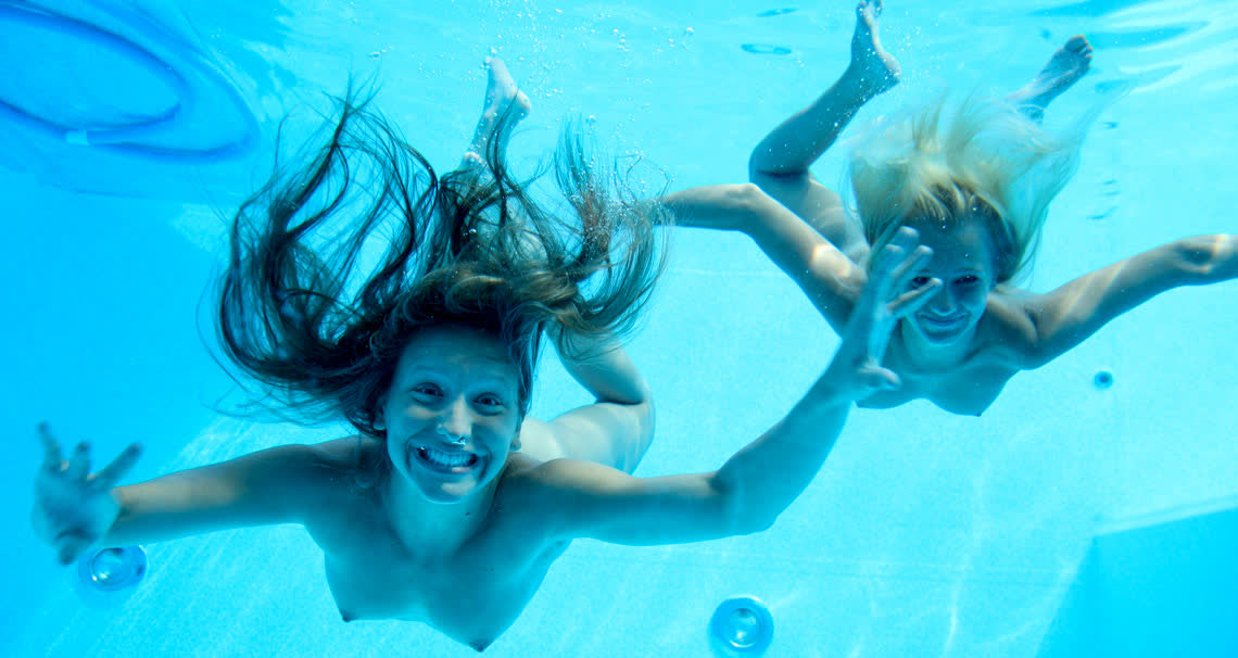 Sara and Nessy swimming naked