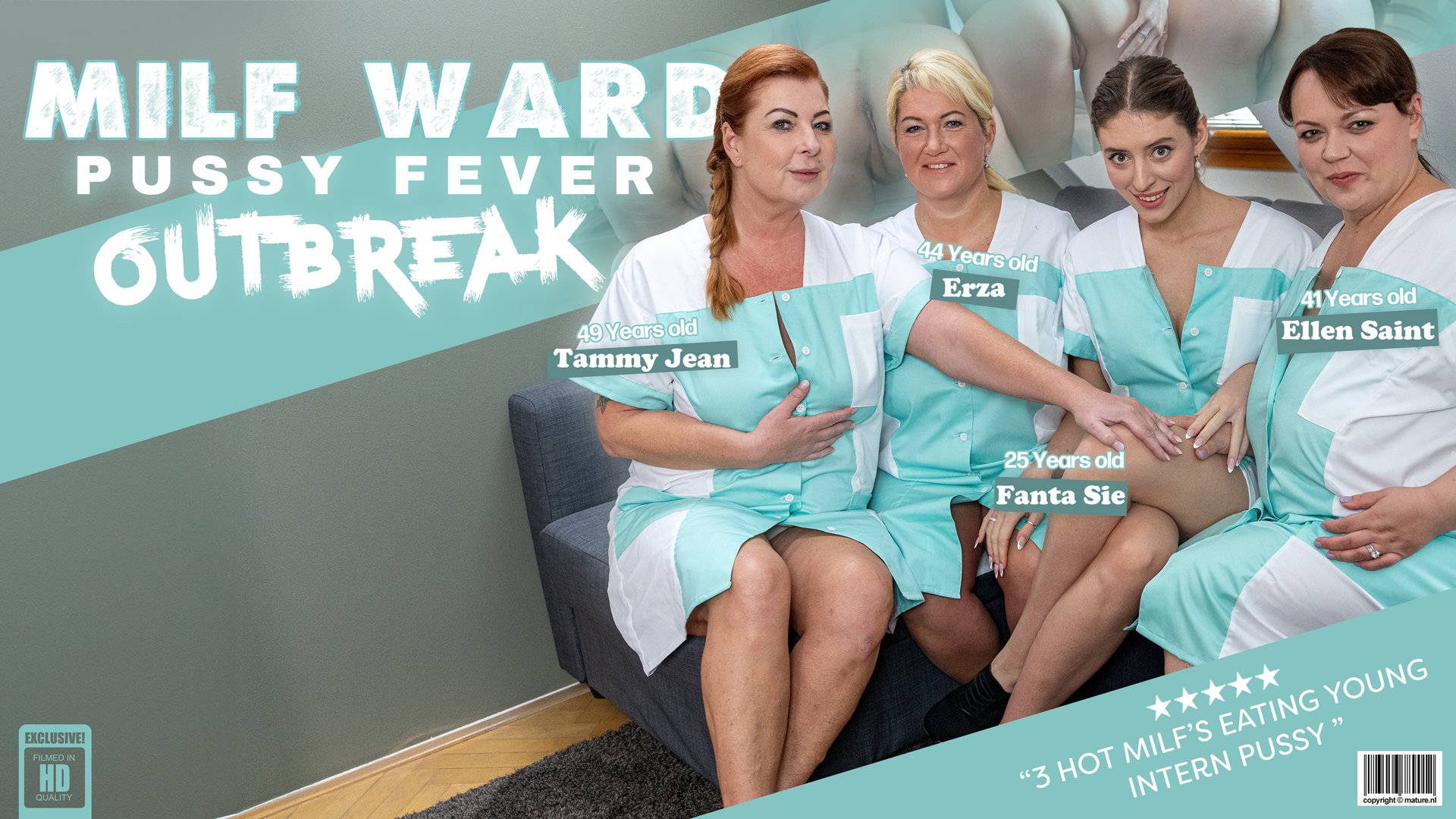 Milf Ward: Pussy fever outbreak! 3 Hot MILFS eat out their Interns shaved pussy!