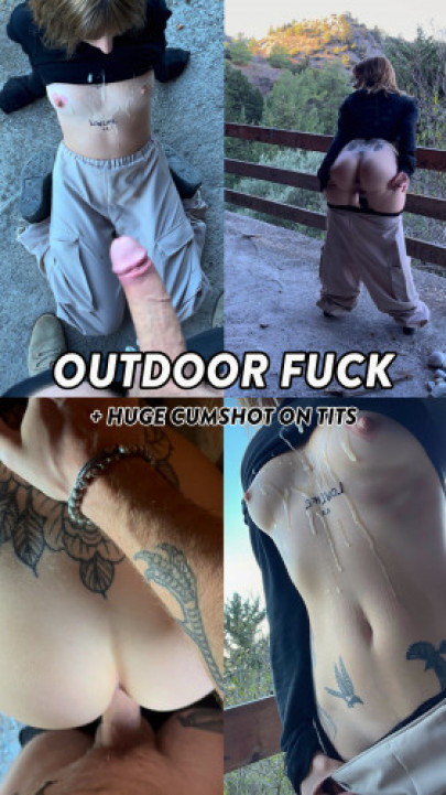 Outdoor fuck & huge cumshot on tits