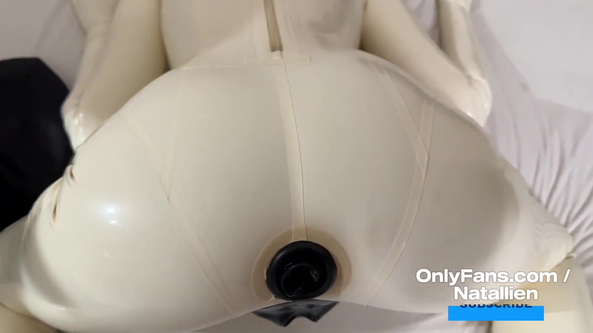 Rubberdoll Natallien - anal dildo play with latex condom suit