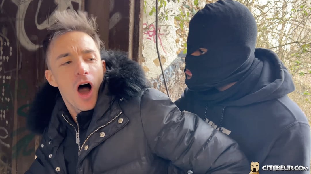 Twink Frenchboy Roughly Dominated by Huge Black Security Guard in Abandoned Spot - 1