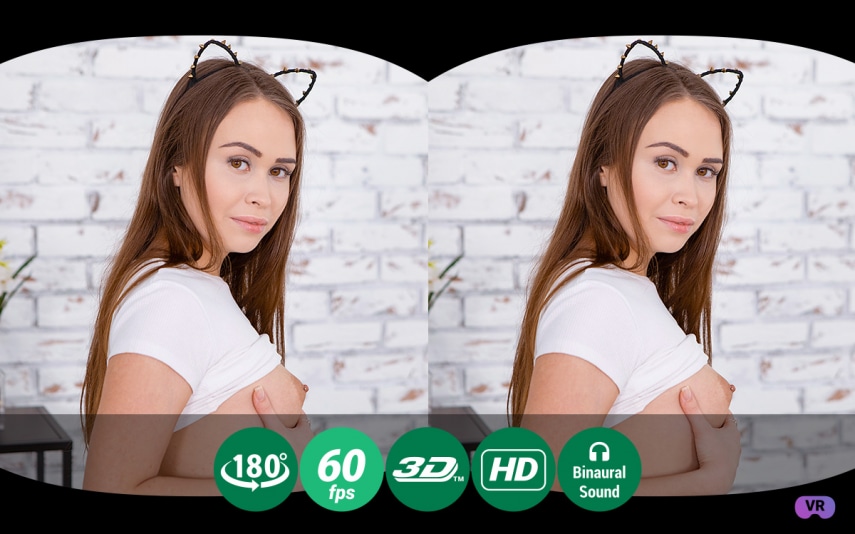 Cat ears on head, fingers on clit