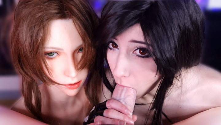 Tifa & Aerith Deepthroat blowjob threesome withGAMELADY doll